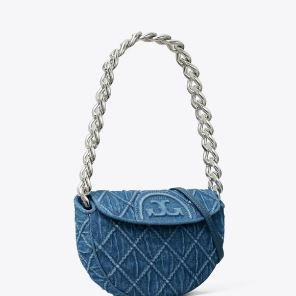 ❌️SOLD SOLD❌️Tory Burch MINI FLEMING SOFT DENIM CRESCENT BAG NWT - Picture 5 of 6